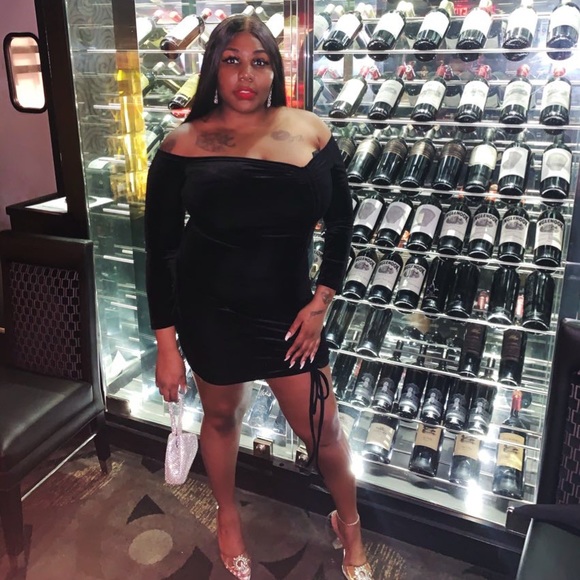 off the shoulder scrunch dress